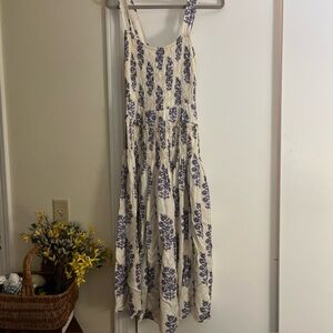 J. Crew Cream Maxi Dress with Blue Floral Print
